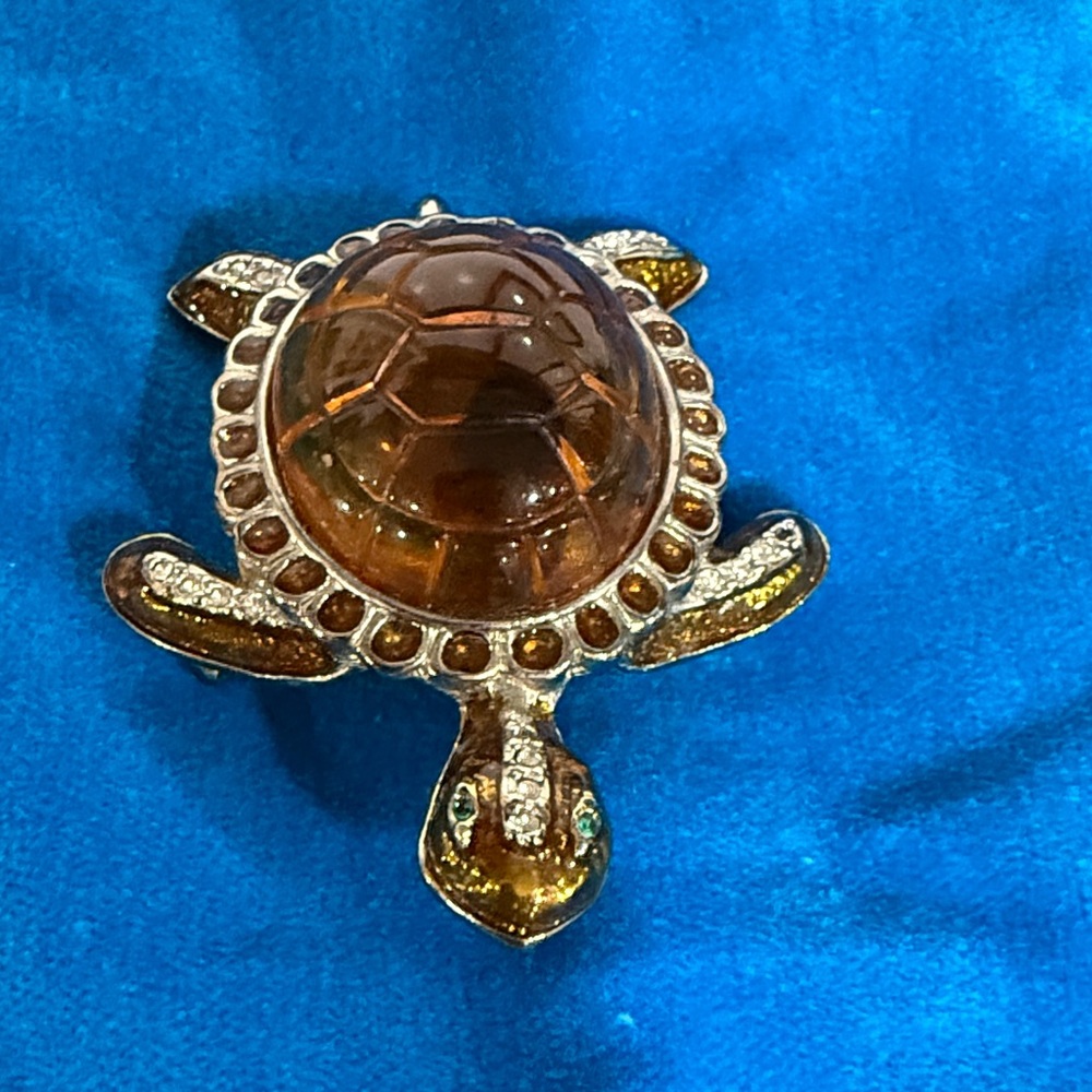 Turtle Brooch with Brown and Gold Accents